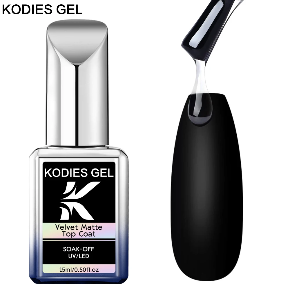 KODIES GEL New Velvet Matte Top Coat Gel Nail Polish 15ML Russian Ultra Matt Frosted Gel Finish Varnish Strong Manicure Nails Ar