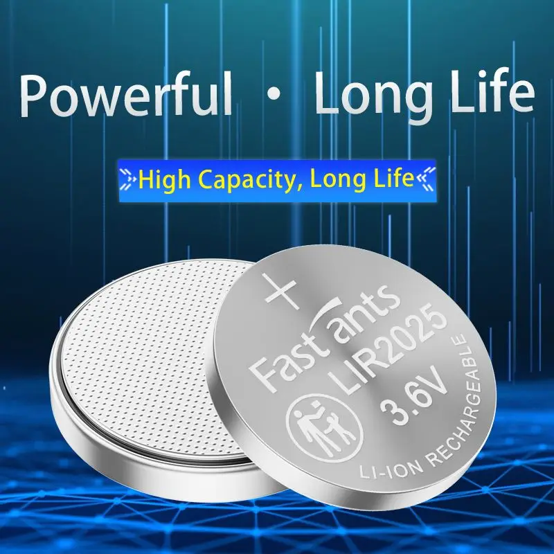 LIR2025 3.6V Rechargeable Lithium Ion Coin Cell Battery for Key Fob Watch Remote Control and Small Electronics