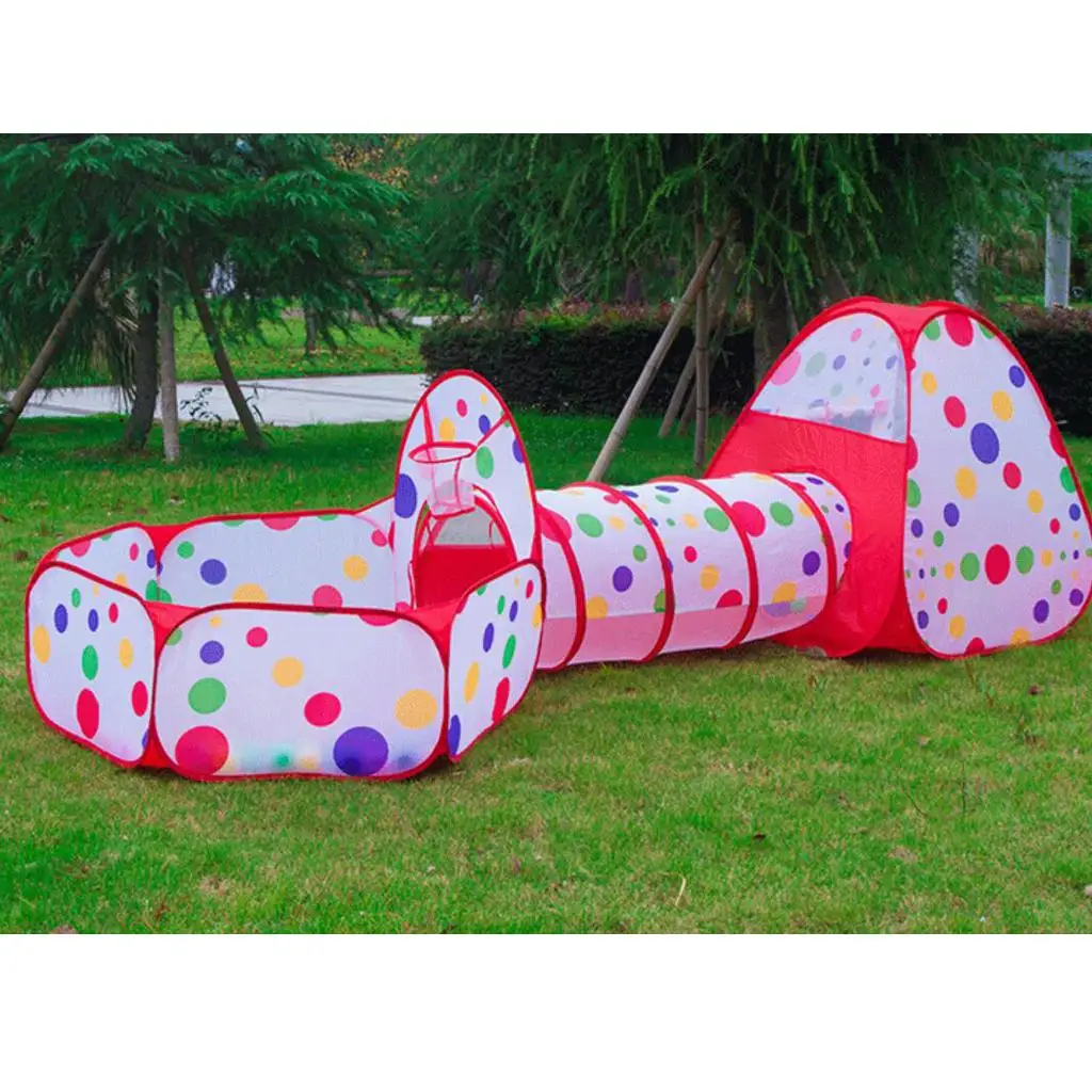 Portable children 3-in-1 Colorful Dotted Tunnel Playhouse Ball Pit Tent indoor Toy