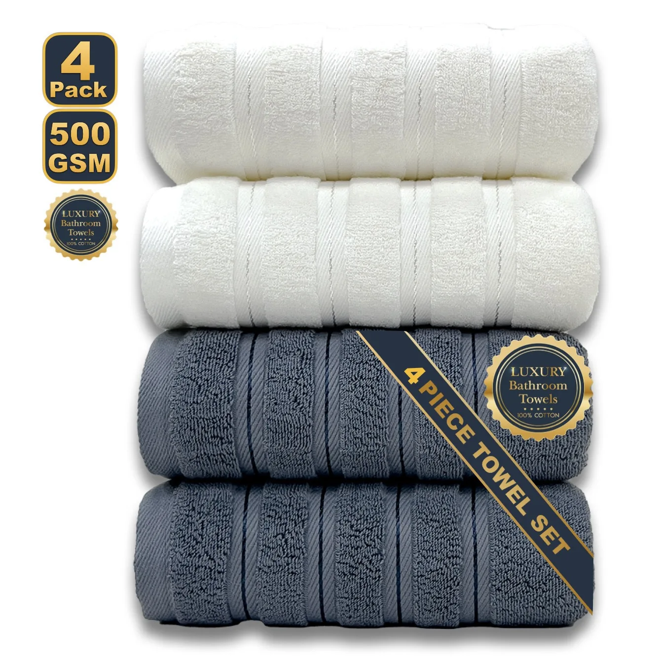 

White Grey 4pcs Shower Towel Set 100% Egyptian Cotton 70x140cm Soft Absorbent Quick-Dry Towels for Home&Hotel Drop Shipping