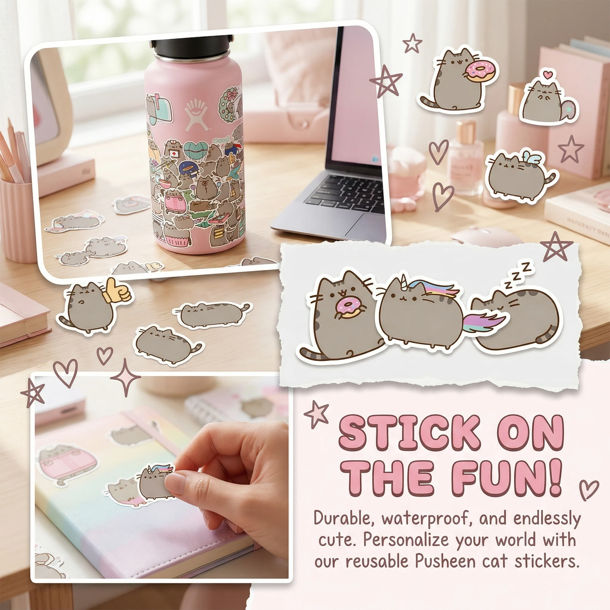 Набор стикеров Pusheen Kawaii (55-110 шт.) для чемоданов, ноутбуков, iPad, самокатов, бутылок для воды, украшения, подарки на день рождения для детей