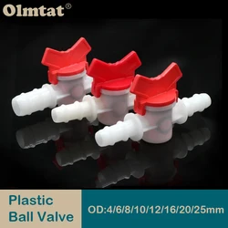 1Pcs 4mm 6mm 8mm 10mm 12mm 16mm 20mm 25mm PVC Hose Barb Two Way Plastic Ball Valve Aquarium Garden Micro Irrigation Connector