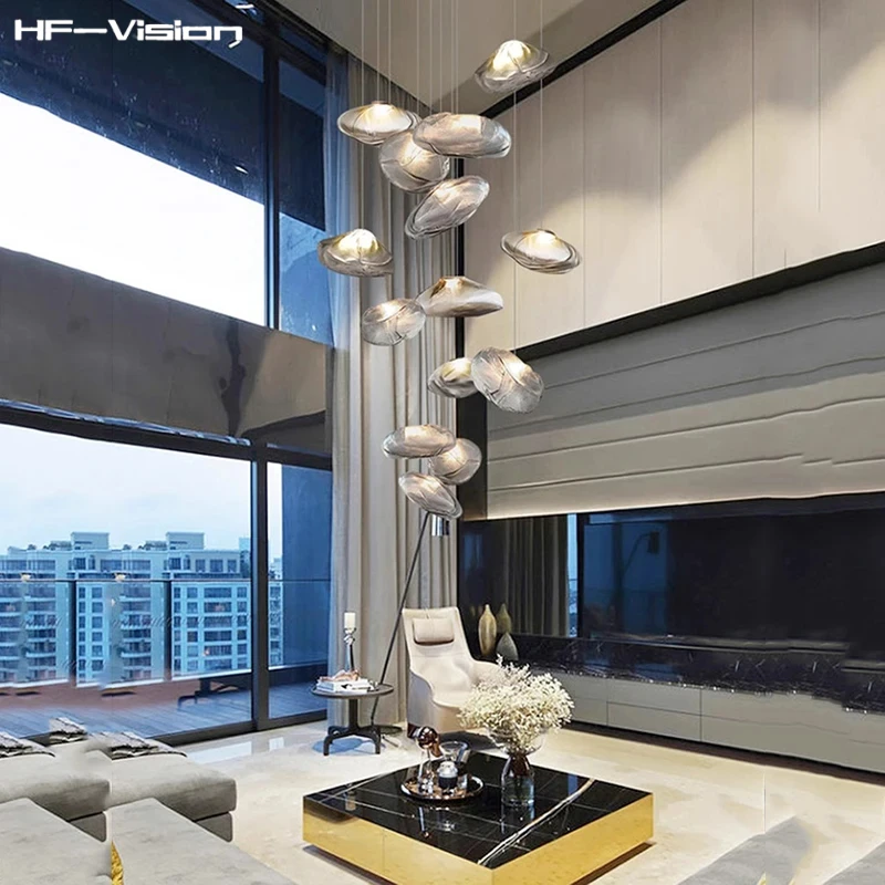 

Italian transparent Glass lampshade LED Chandeliers Lustre for Living room Suspension hanging interior lighting villa staircase