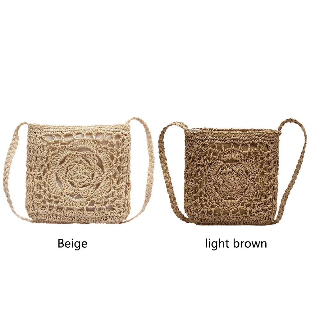 

Women Flower Straw Bag Large Capacity Crochet Beach Hobo Bag Solid Color Hollow Weaving Satchel Bag Ladies Summer Bag