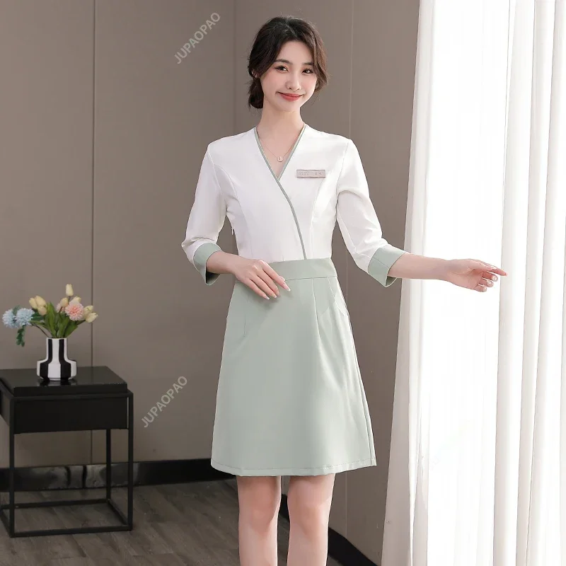 

New Women's High-end Professional Interview Sales Workwear Elegant Retro Massage Suit Beauty Salon Spa Suit Beautician Clothing