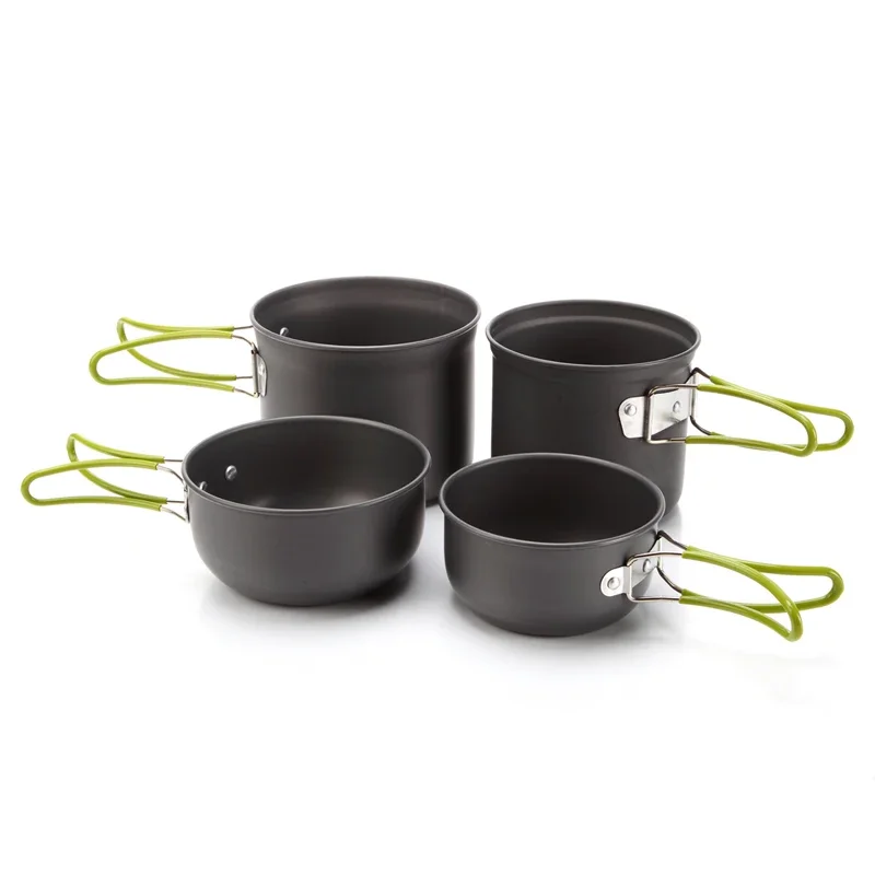 2-3 Person 4 Pcs/Set Outdoor Camping Utensils Pan Pot Dishes For Tourism Aluminum Alloy Picnic Cookware Set Outdoor Tableware