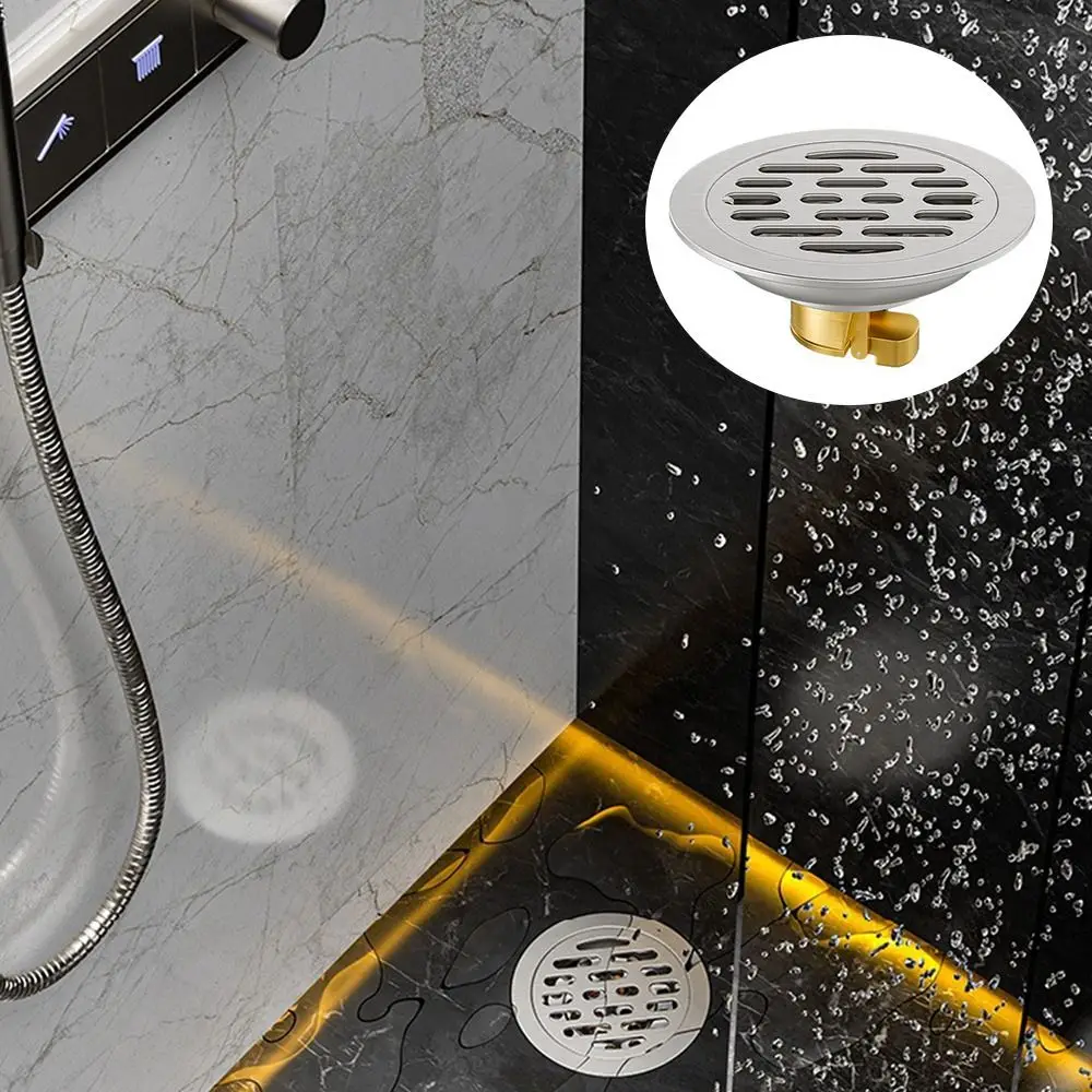 

With Grid Grate Cover Shower Floor Drain 304 Stainless Steel Round Sink Strainer Anti-odor Backflow Preventer Sewer Drain Filter