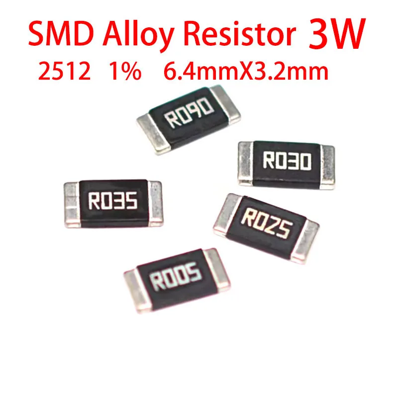 20PCS 2512 ตัวต้านทานโลหะผสม SMD 3W 1% R001 R002 R003 R004 R008 R009 R010 R012 R015 R020 R025 R060 R070 R100 R120 R150 R200 R250