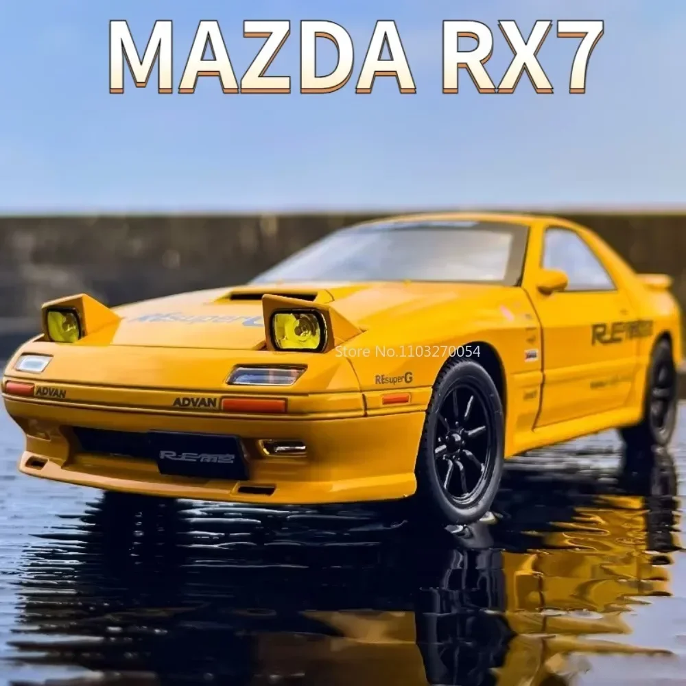 1:24 Mazda RX-7 Toy Racing Car Model Alloy Diecast Sound Light Pull Back Door Opened Front Wheel Steering Vehice Collection Gift