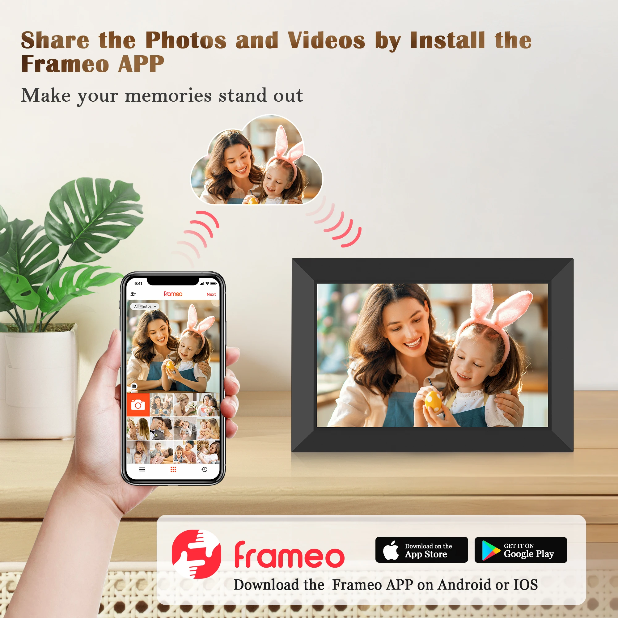 FANGOR Smart Frameo WiFi Digitale fotolijst 10,1 inch 32 GB geheugen 1280x800 HD IPS touchscreen Automatisch draaien Directe delen Levensduur