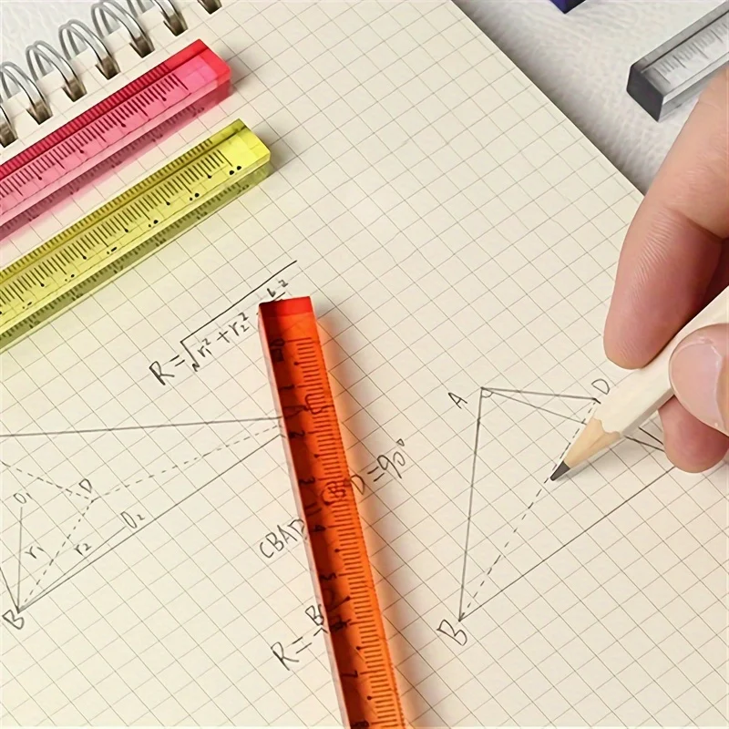 1 قطعة 15 سنتيمتر/5.91in مسطرة مربعة متدرجة اللون-منقلة شفافة مع مقياس متعدد الألوان للهندسة والرسم والمكتب والدراسة