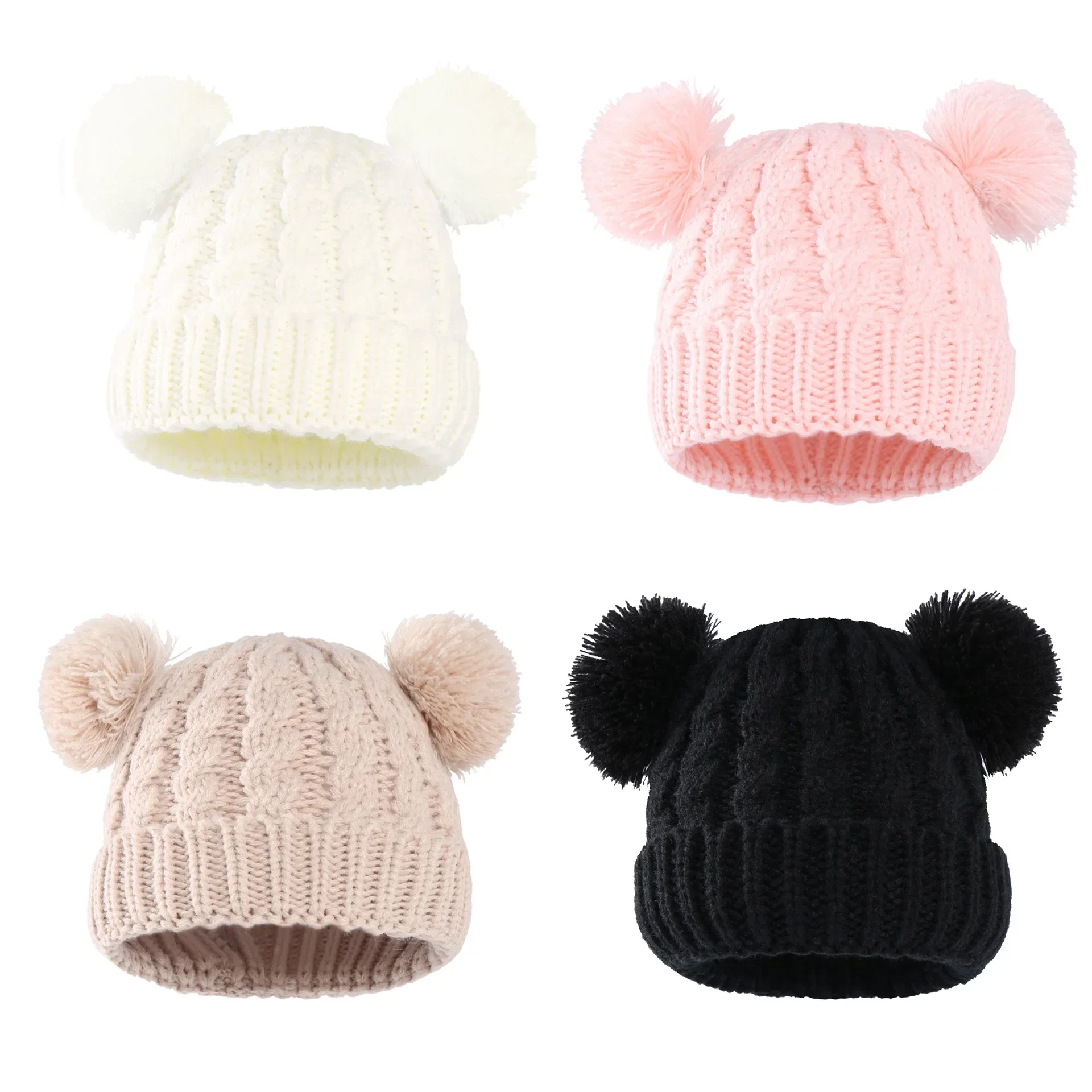 Autumn Winter Baby Hat Kids Cute Pompoms Knit Hats Solid Newborn Accessories Warmer Stuff Toddler Cap Newborn Photography Props