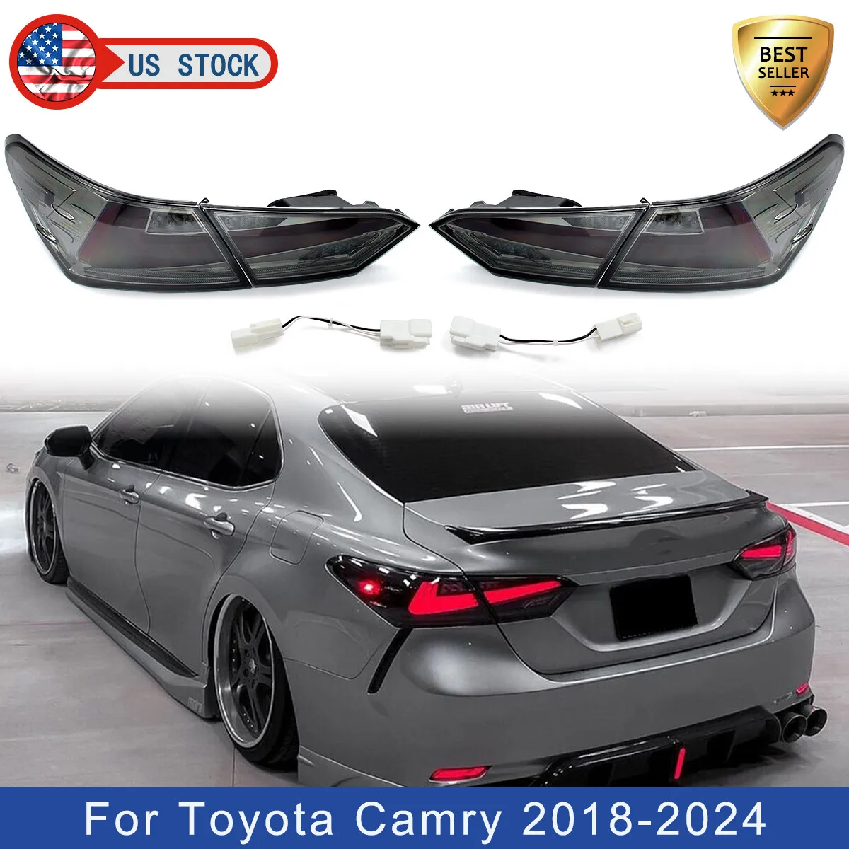 LED Tail Lights Pair For Toyota Camry Sedan 2018 2019 2020 2021 2022 2023 2024 Dynamic Turn Signal Taillight Assembly 1 Set