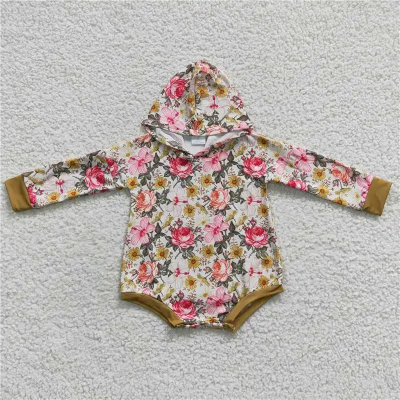 Wholesale Girls Infant Autumn And Winter Hooded Long-Sleeved Jumpsuit Multi-Element Striped Color Bright Ruffle