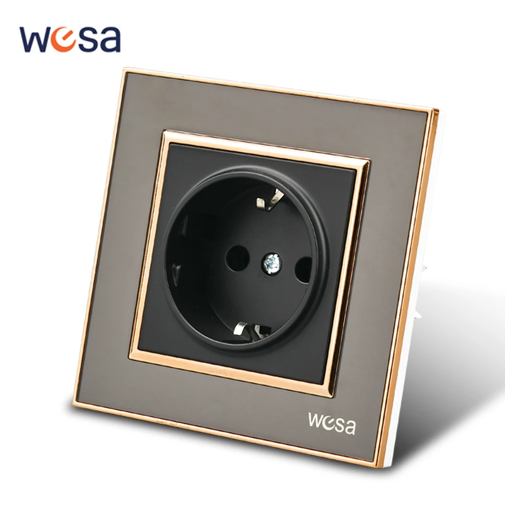 

WESA EU Standard Wall Socket Black Mirror Acrylic Flame Retardant Panel Power Socket 16A Electrical Outlet Standard Ground News