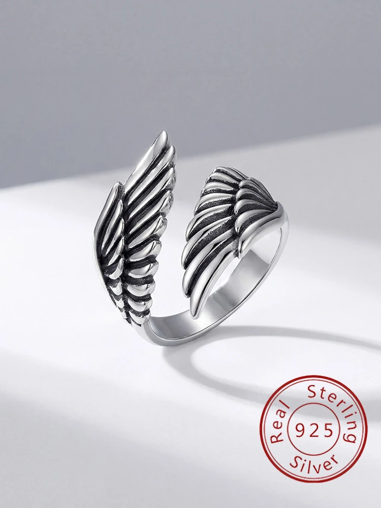 925 Sterling Silver Fashion Feather Adjustable Ring For Women Engagement Wedding Party Minimalism High Quality Fine Jewelry