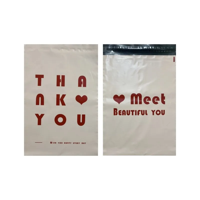 

100Pcs Apricot Envelope PE Mailers Courier Bag Clothes Self-Seal Packaging Mailing Bags THANK YOU Heart Express Postal Bag