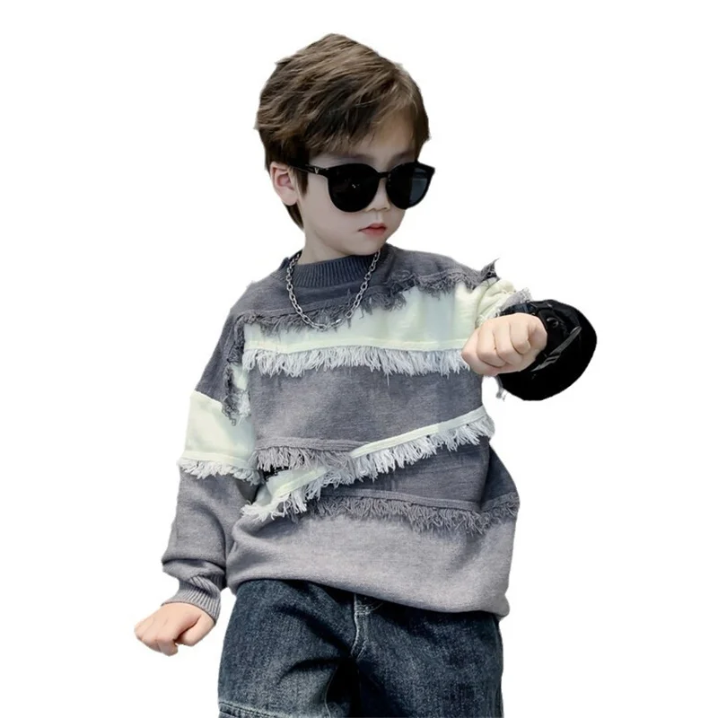 Boys Sweater Wool Coat Kids Tops Knitting 2024 Scoop Spring Autumn Plus Thicken Cottons Pullover Teenagers Children\'s Clothing