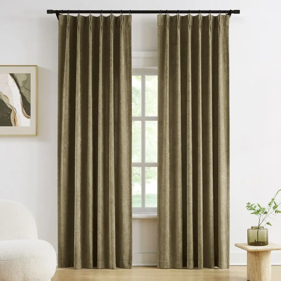 

Pinch Pleated Curtains Velvet Chenille Light Filtering Window Curtains 84 inches for Living Room Bedroom SemiBlackou