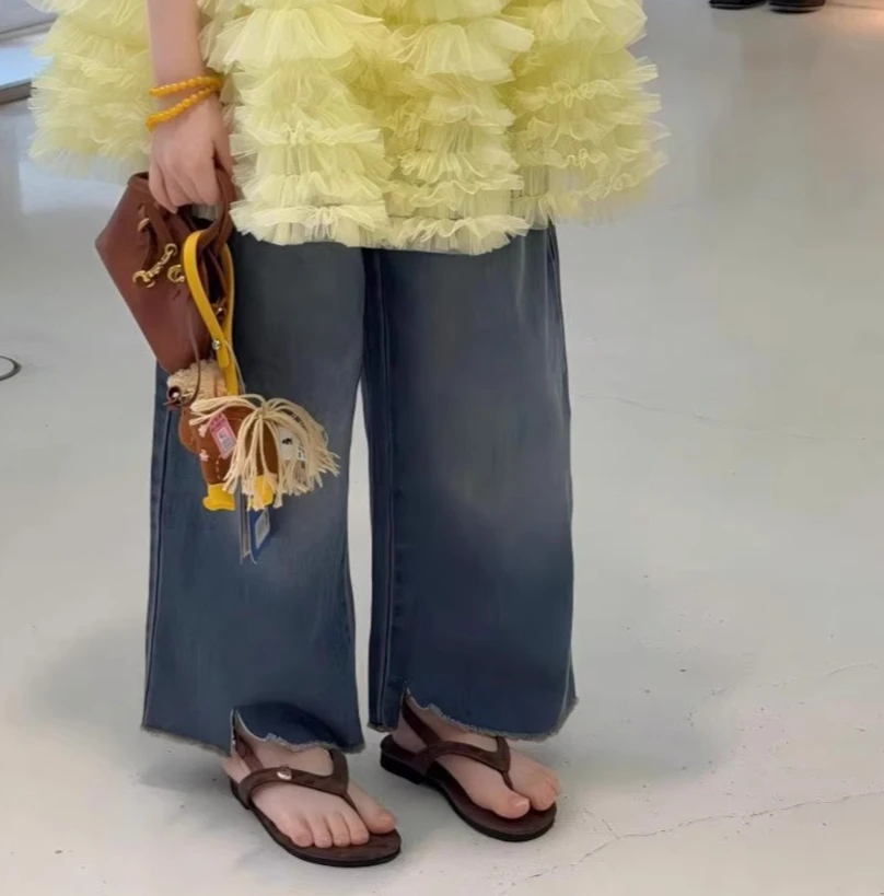 

Girls Pants 2026 Spring New Korean Version Wide Leg Jeans Casual Fashion Daily Simple and Versatile Wear