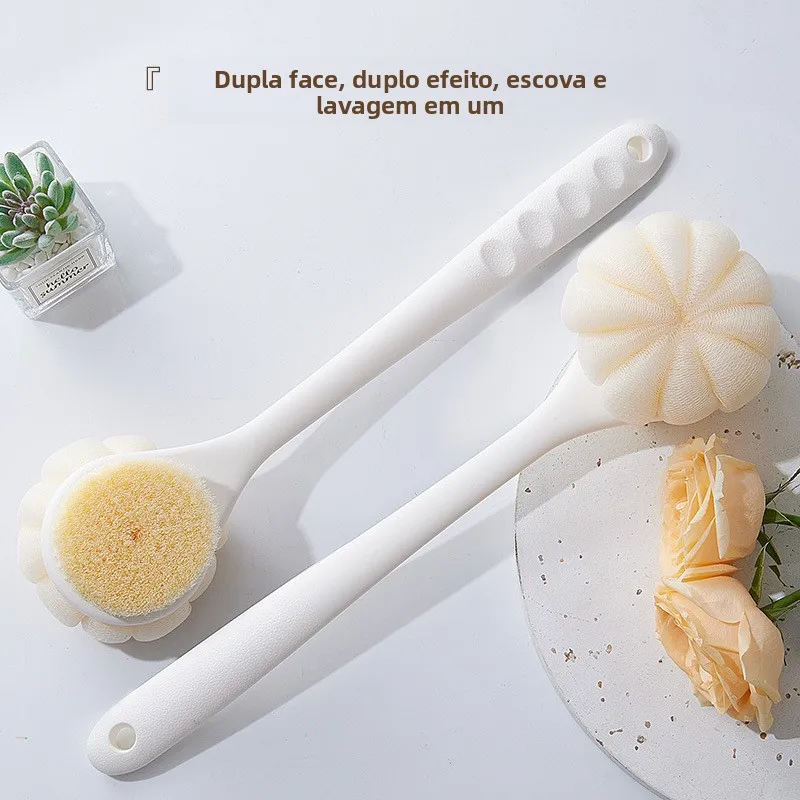 ロングハンドルバスブラシ-2-in-ソフト毛先の背中洗い用バススポンジ-泥こすり洗い-怠け者用-ノーマルタイプ-ボディケアツール