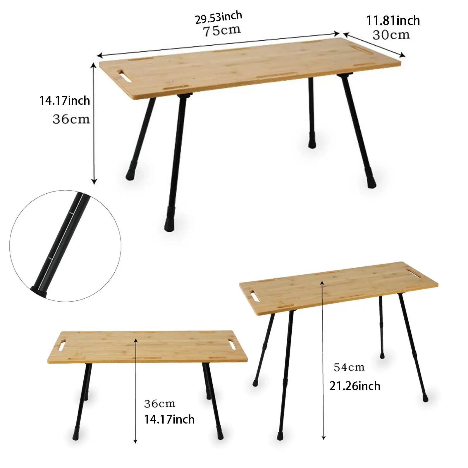 Folding Table Bamboo Board Tabletop Camping Table for Picnics Patio Yard