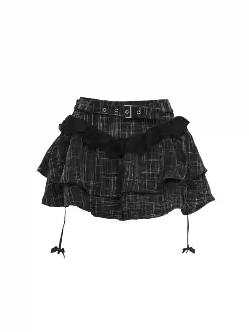 Primavera Autunno Dolce Fresco Plaid Splicing Y2k Sottocultura Gonna Street Girl Versatile Riduzione dell'età Moda Torta di pizzo Gonne corte