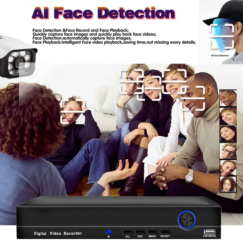 H.265 4K 8CH NVR CCTV Camera System POE 8 Channel Network Video Surveillance IP Recorder Face Detction 16CH POE NVR XMEYE 8MP