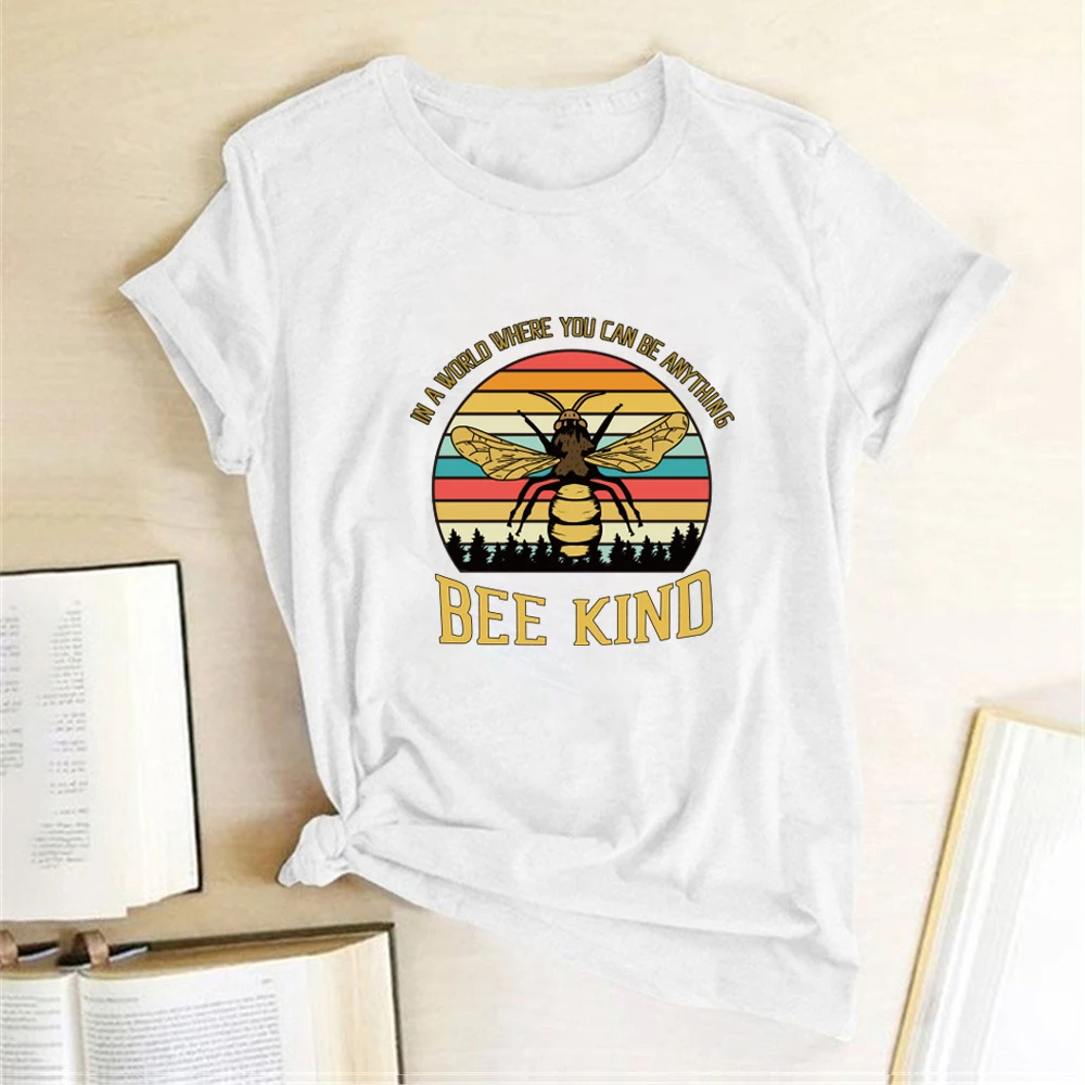 Seeyoushy BEE KIND Print T-shirts Women T Shirt Summer T Shirts Women Aesthetics Woman Clothes Casual Tee Shirt Mujer Camisetas