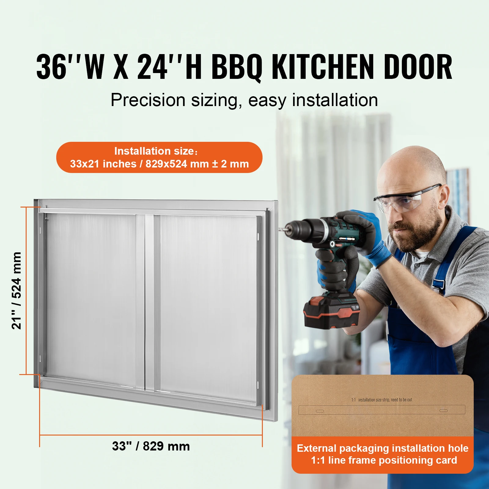 BBQ Access Door, 36W x 24H Inch Double Outdoor Kitchen Door, Stainless Steel Flush Mount Door, Wall Vertical Door with Recessed Handles, Grilling Station, Outside Cabinet, Designed for BBQ Island