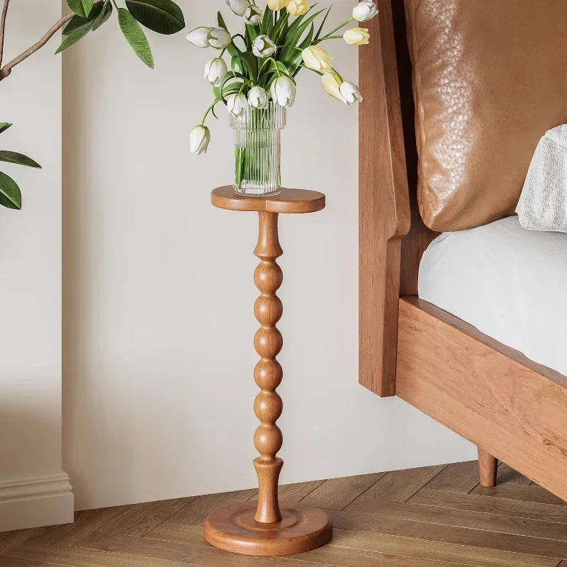 medieval solid wood, gourd-shaped coffee table, bedroom sofa, side, movable round table
