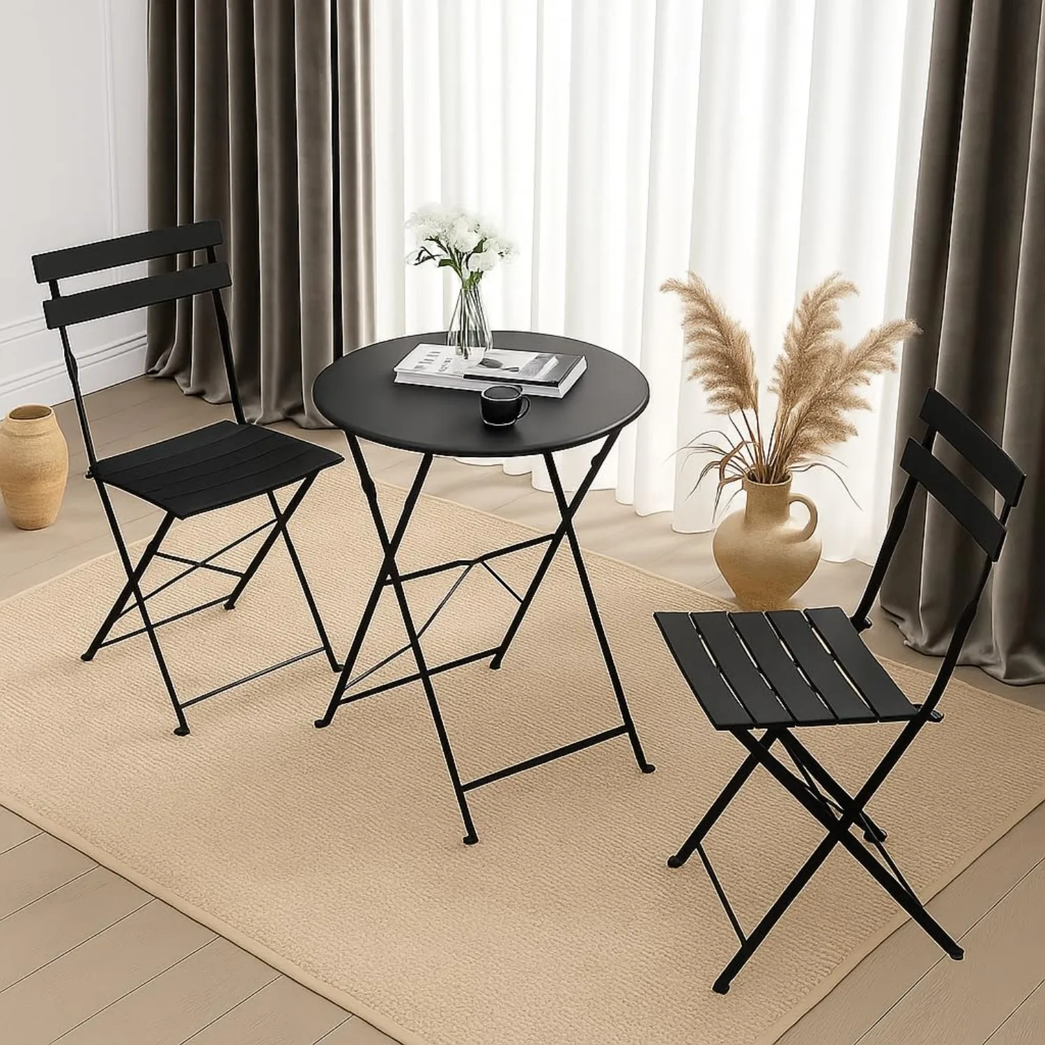 3-Piece Steel Folding Bistro Set, Weather-Resistant Foldable Patio Furniture with Premium Frame
