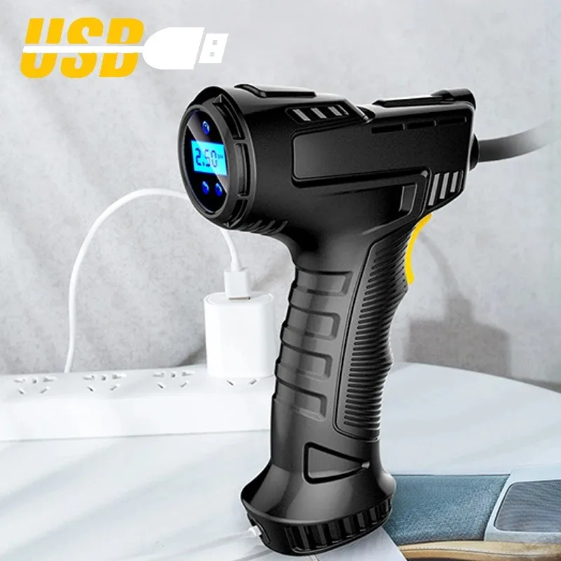 EAFC 120 W tragbarer Luftkompressor, kabellose aufblasbare Pumpe, tragbare Luftpumpe, Reifenfüller für Auto, Fahrrad, Bälle, Motorrad, LED-Leuchten, UBS-Ladegerät – Detail 8