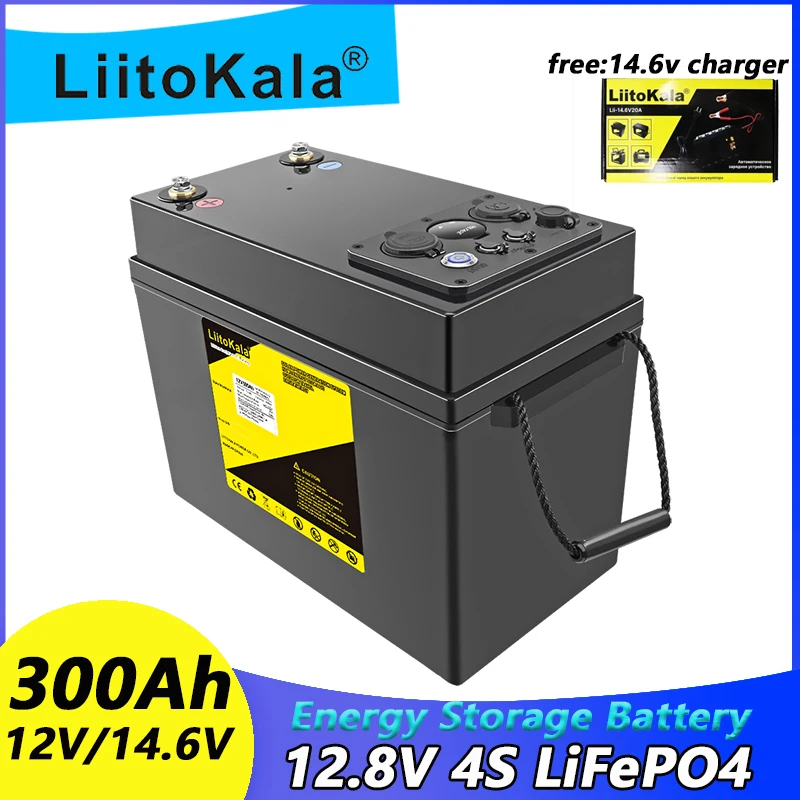LiitoKala 12V 300Ah LiFePO4 батарея 12.8V для RV Кемперов Гольф Корпуска Off-Road Off-grid Солнечный ветер