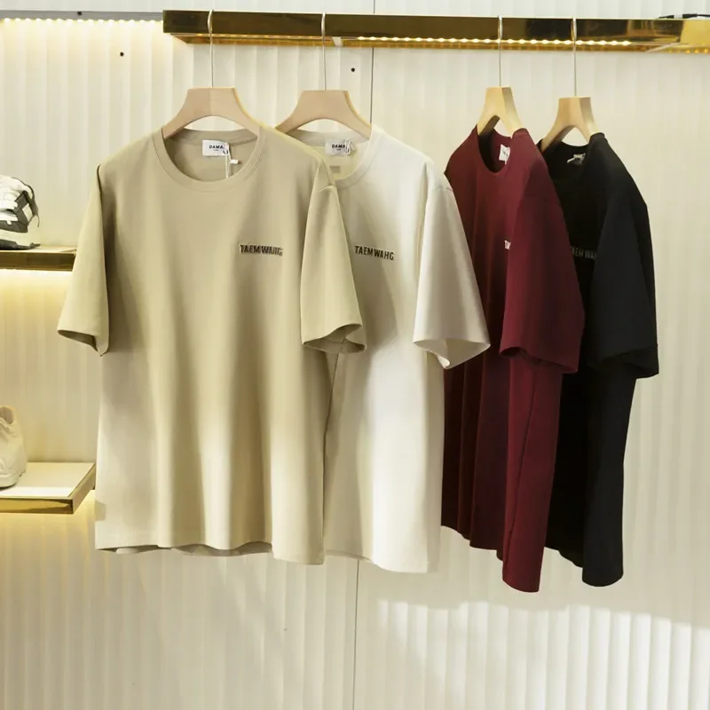 European version large size, soft elastic high-count combed cotton, men's summer loose casual round neck short-sleeved T-shirt
