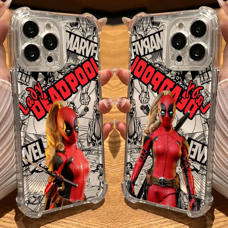 Funda Transparente Lady Deadpool Marvel para iPhone 17 16 15 14 13 12 11 Pro Max 16e 17e Air 13 15 Plus XS XR 7 8, Carcasa Antigolpes para Teléfono