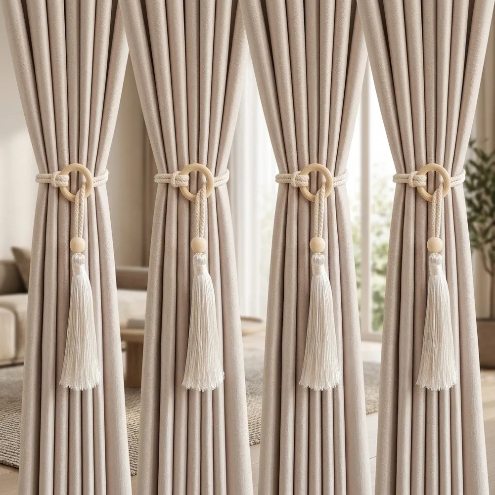 4Pcs No‑Drill Tassel Curtain Tie Back Adjustable Window Drape Holder Stylish Decorative Fastener For Home Living Room Window