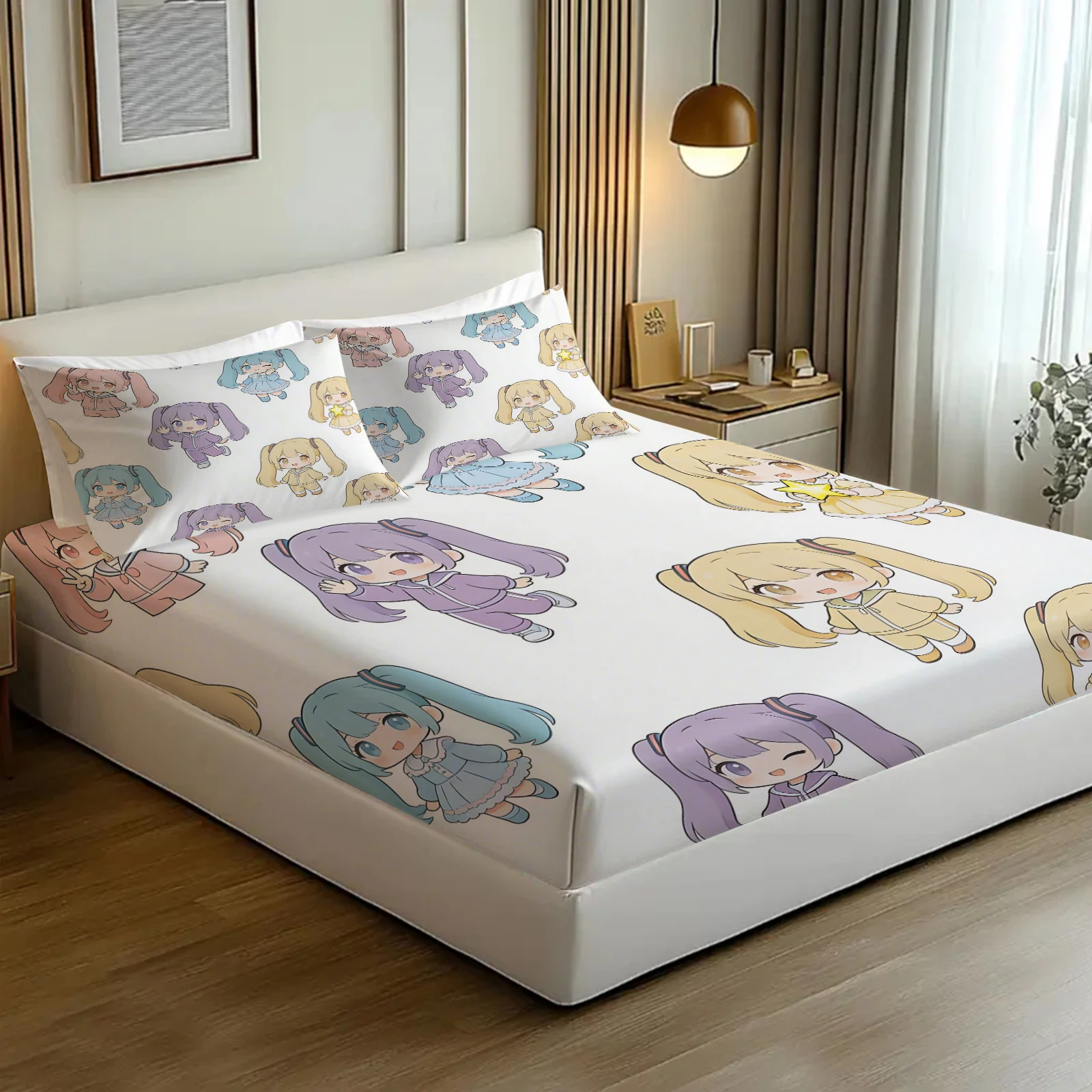 Hatsune Miku Futuristischer Tech-Anzug Spannbettlaken-Set Anime Sci-Fi Bettbezug mit Kissenbezügen Tiefe Taschen Fan-Zimmer-Deko Geschenk – Detail 13