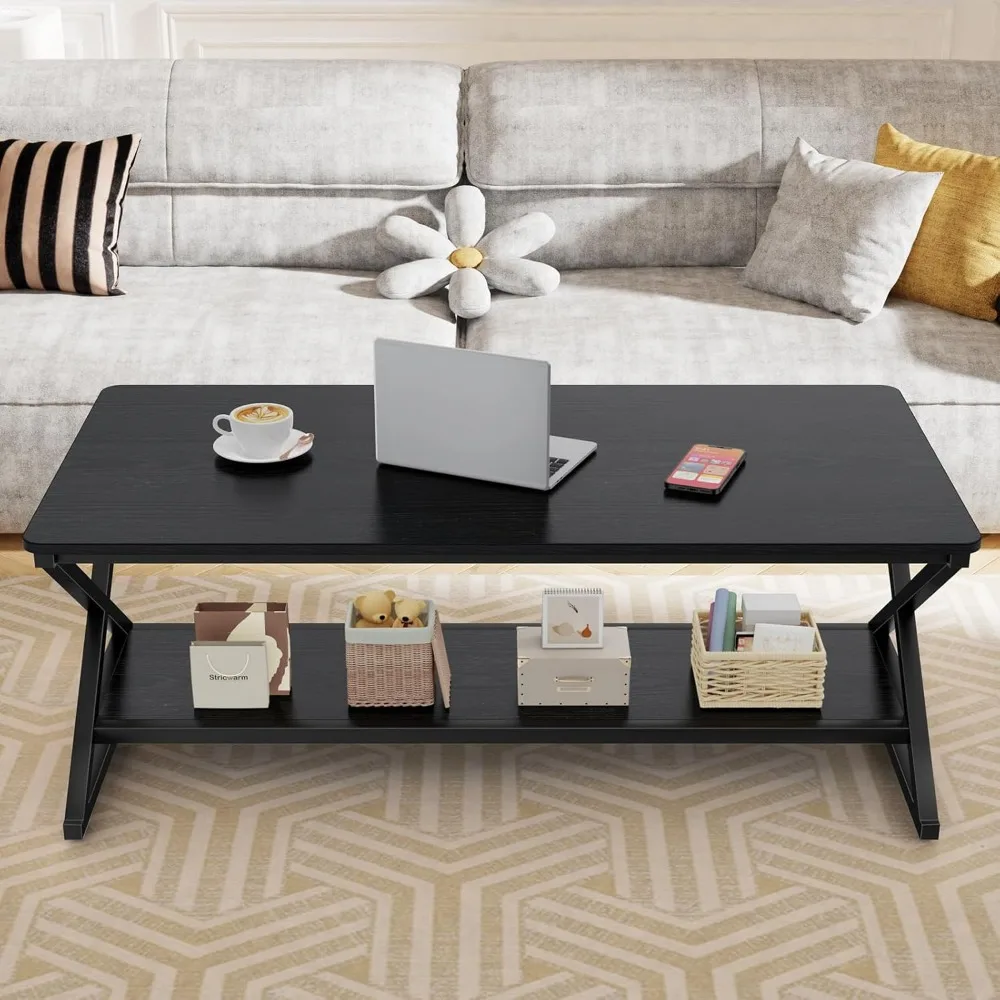 Modern Minimalist Round Corner Coffee Table with Storage Shelf, Wood and Metal Living Room Center Table, Industrial Style