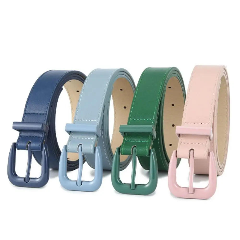 Solid Color Pin Buckle Belts Casual Alloy Buckle Leather Thin Belt Waist Belt Women