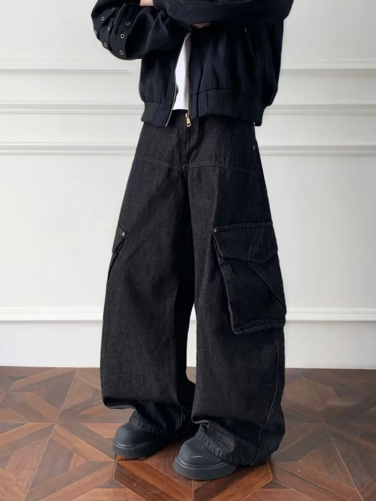 2025, japanische Y2K-Streetwear, schwarze Baggy-Cargo-Jeans, Hose für Herren, Kleidung, weites Bein, gerade Baumwolle, lange Hose, Moda Hombre – Detail 4