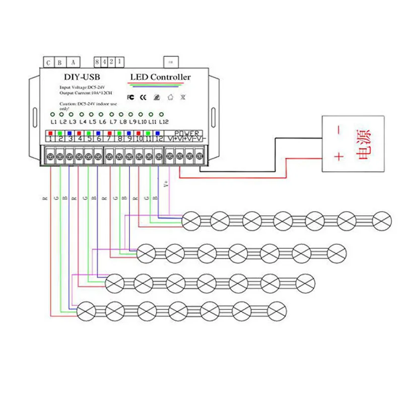 Imagem -04 - Diodo Emissor de Luz Controlador Programável Usb Faça Você Mesmo Dimmer dc 60a 5v 12v 24v Suporta Barra Monocromática 12 Maneira ou Rgb Cor Mágica Tira Maneira