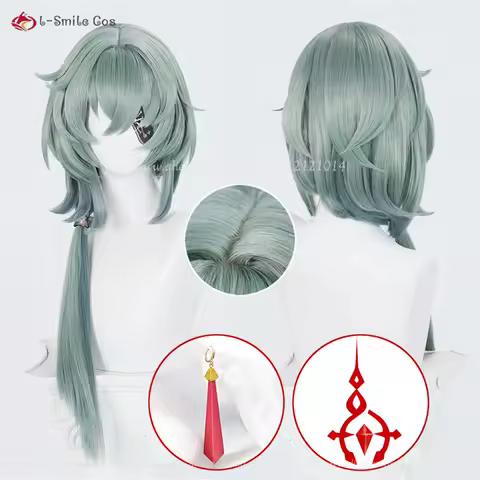 HSR Anaxa Cosplay Wig 65cm Gray Green Wigs Anime Cosplay Wig Heat Resistant Synthetic Hair Halloween Role Play Wigs + Wig Cap