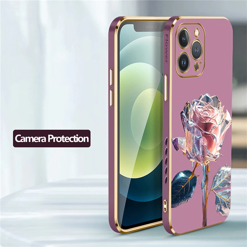 Rose Flower Phone Case For iPhone 15 13 14 Pro Max 12 11 Pro XS Max XR X 8 7 14 Plus SE 2022 2020 Silicone Shockproof Cover