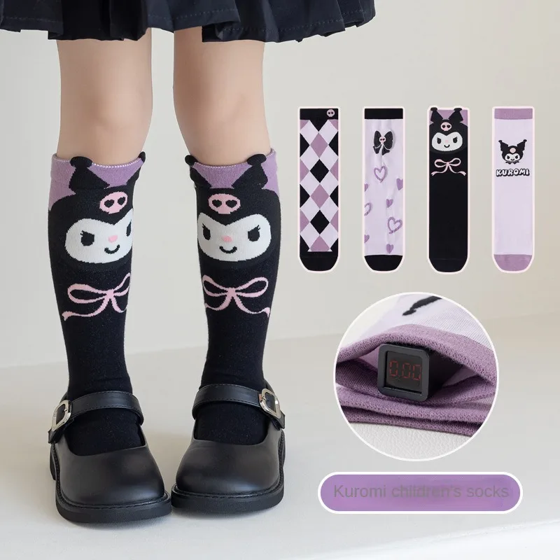 Girls Cute Sanrioed Kuromi Purple Knee Long Socks Kawaii Cartoon Anime Kuromi Children Toddler Middle Tube Socks Gift