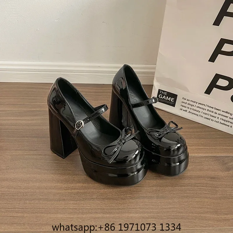 Platform Square High Heel Women's Mary Jane Shoes Fashion Butterfly-knot Shoes Spring Autumn Wedding Party Shoes
