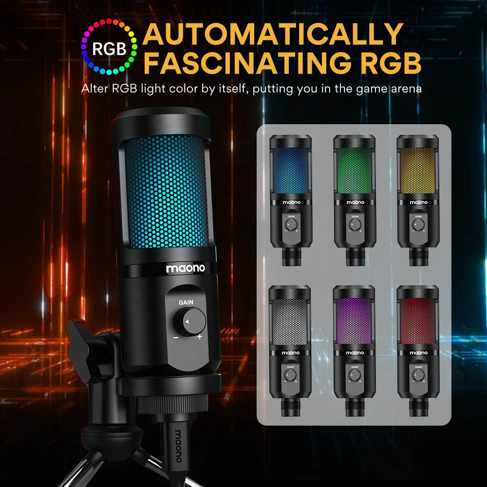 MAONO Hot Sale RGB Gaming Microphone Desktop Microfone Podcast Microfono Recording USB Microphone PS4 Gamer Gaming Microphones