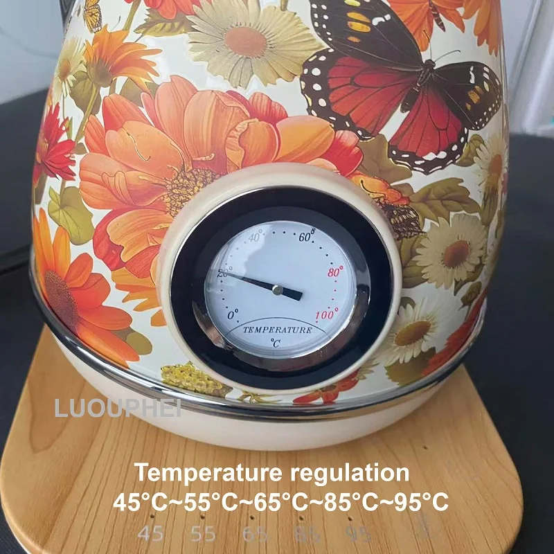 1.7L Retro Paint Decal Electric Kettle Wood Grain Handle 304 Stainless Steel Temperature Control Teapot Auto Keep Warm Kettle 4