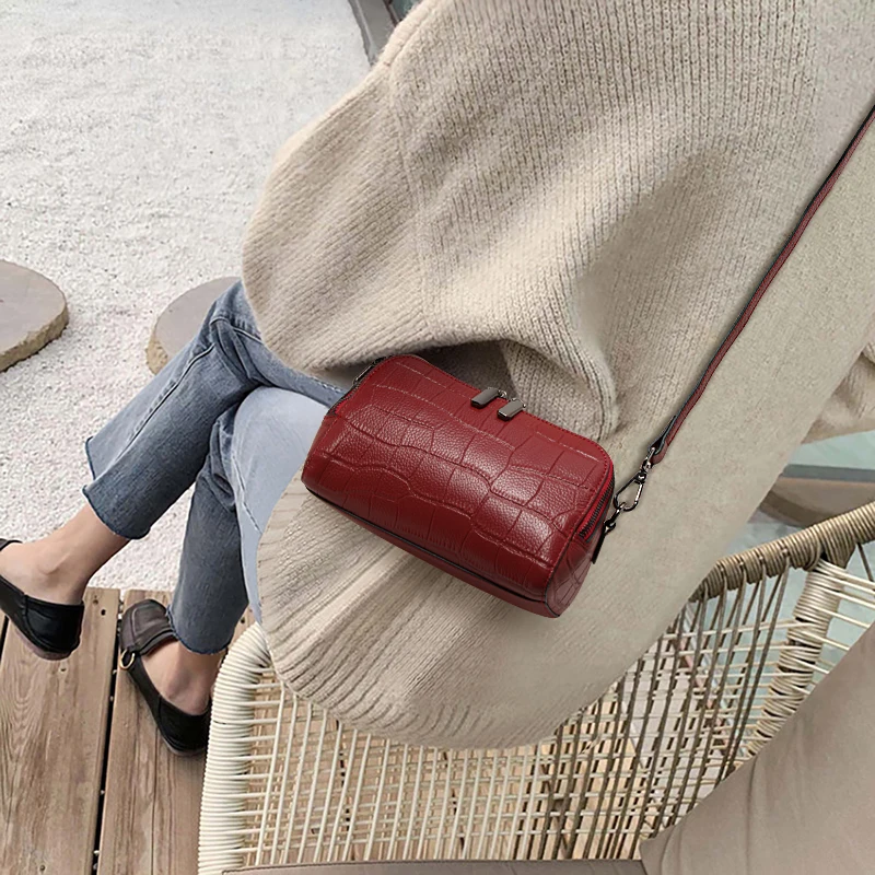 Aidrani Light Luxury Crocodile Pattern Cowhide Women's Shoulder Bag Mist Blue Fashion Versatile Mini Zero Wallet