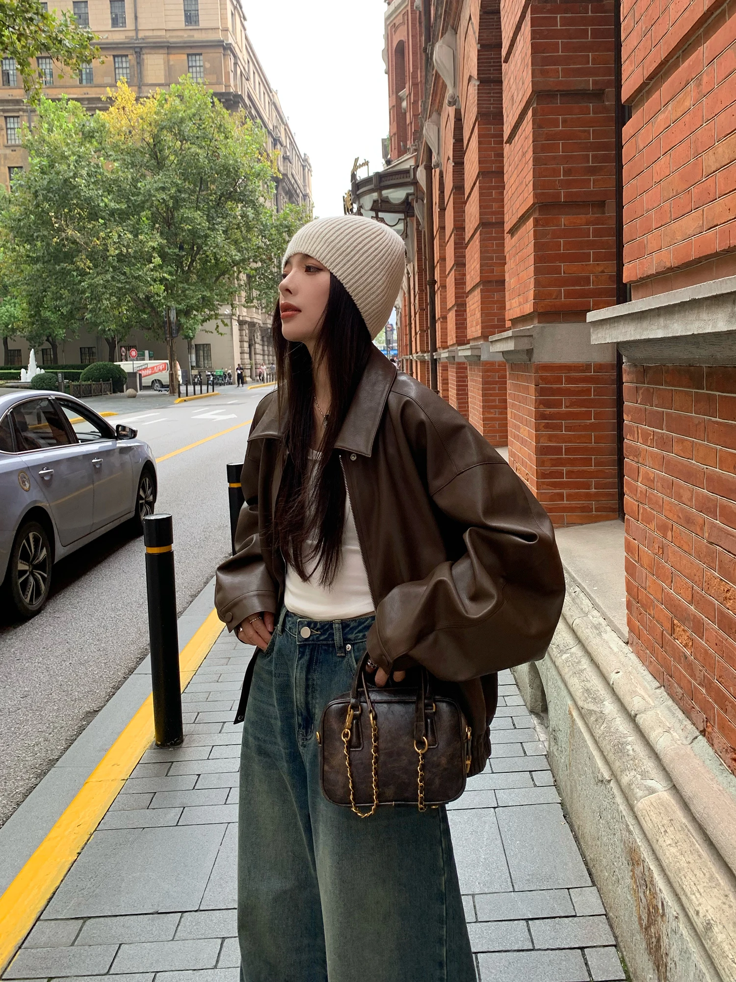 جاكيت نسائي أسود من الجلد الصناعي من Ciminfan، قصير وفضفاض بتصميم دراجات نارية، بأكمام طويلة، ملابس خارجية عصرية بأسلوب الشارع